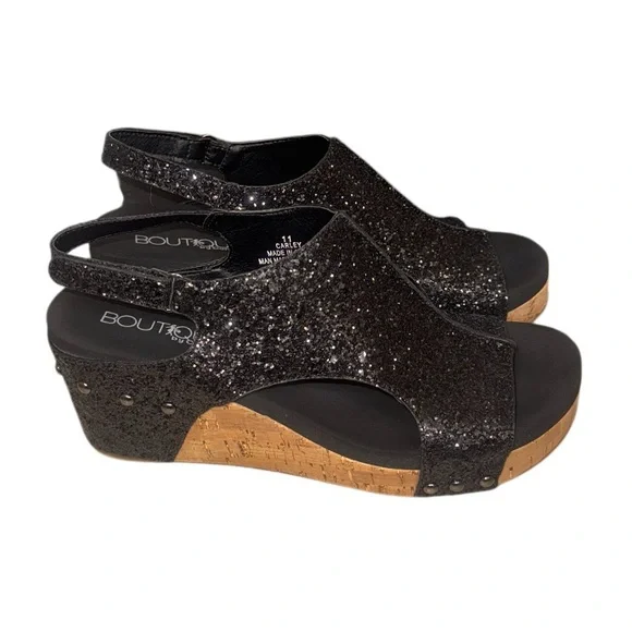 CORKY’s Boutique  Ashley black glitter wedge sandals women’s shoes size 11 - Picture 9 of 14